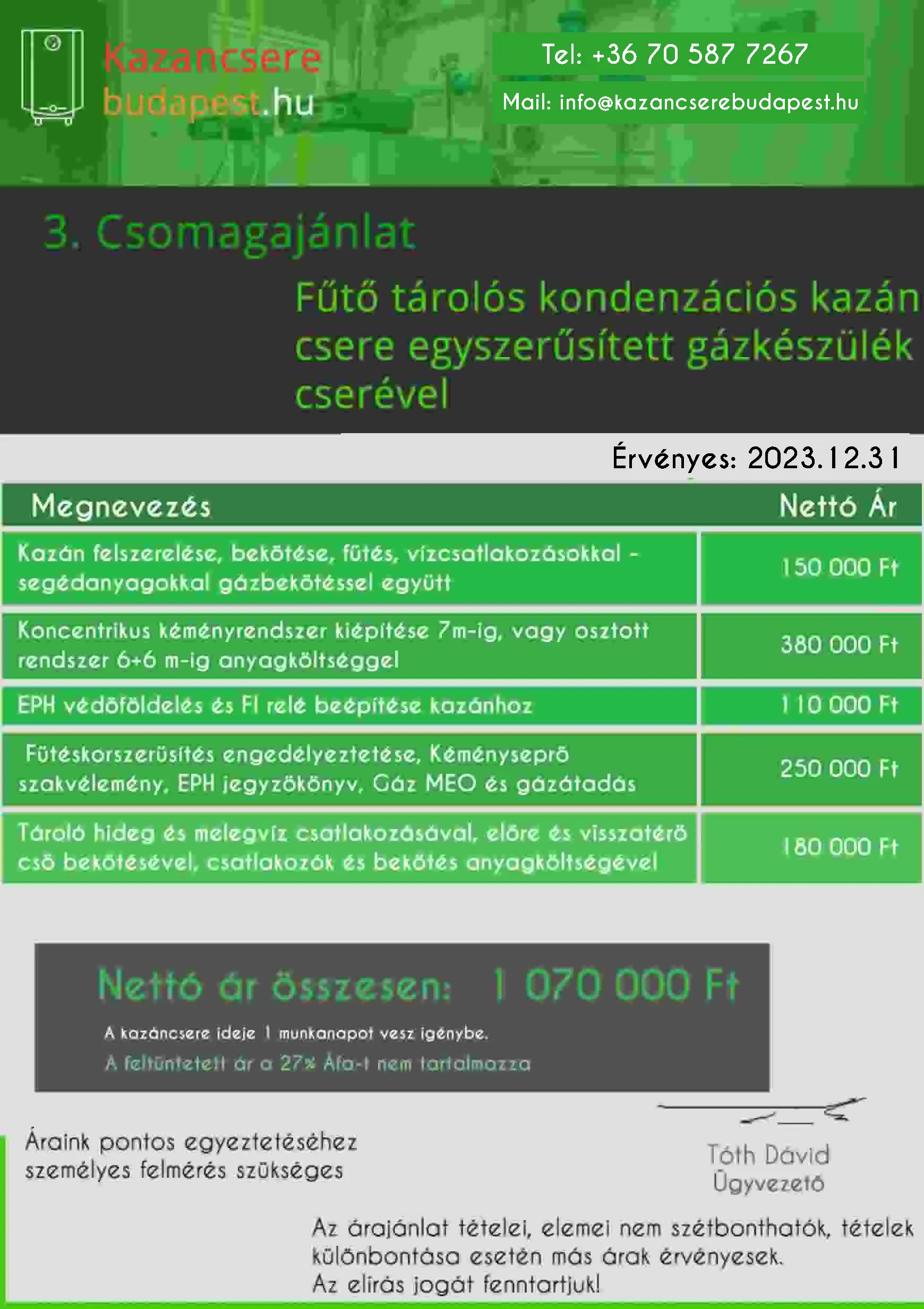 Fűtő kazán egyszerűsített csere árlista